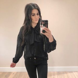 Black polka dot sheer blouse